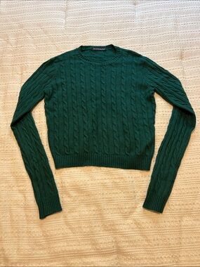 Brandy Melville Dark Green Cable Knit Crewneck Sweater